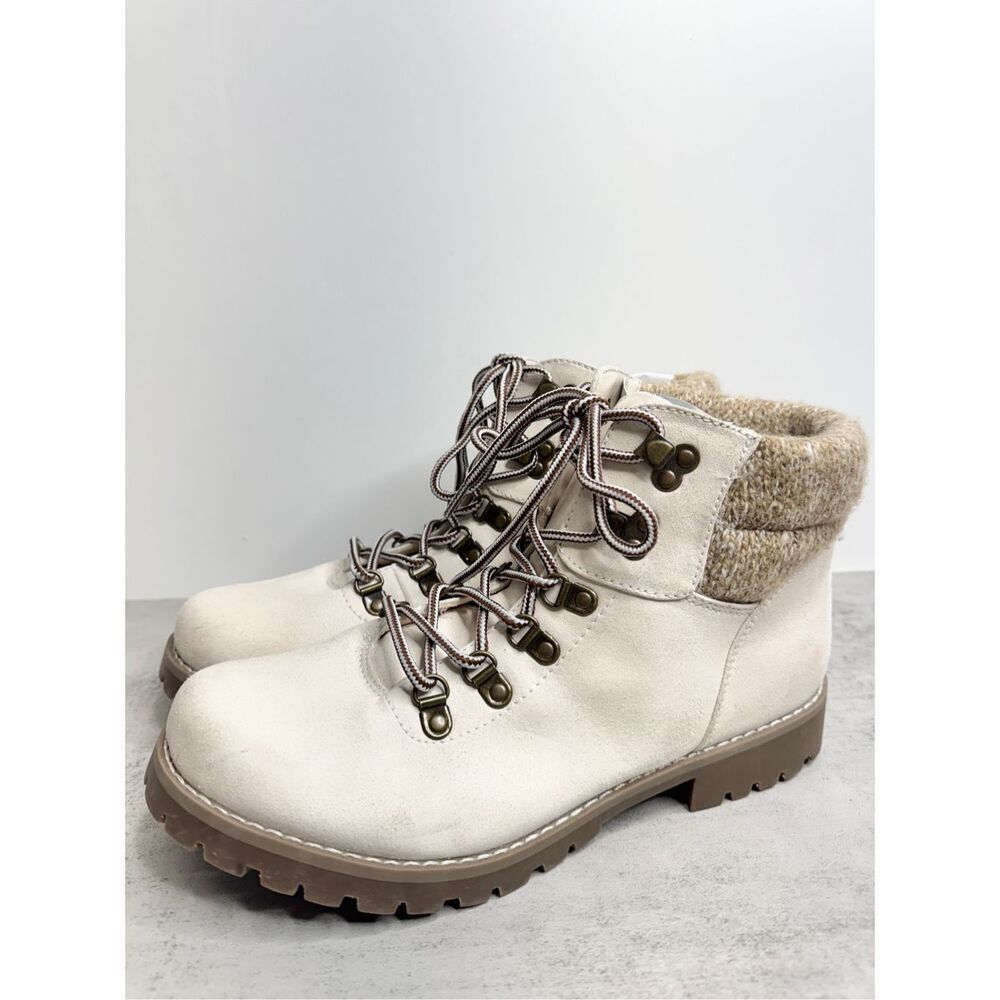 Cliffs by White Mountain Lace Up Boots Womens Size 8.5 Off White Knit‎ Detail